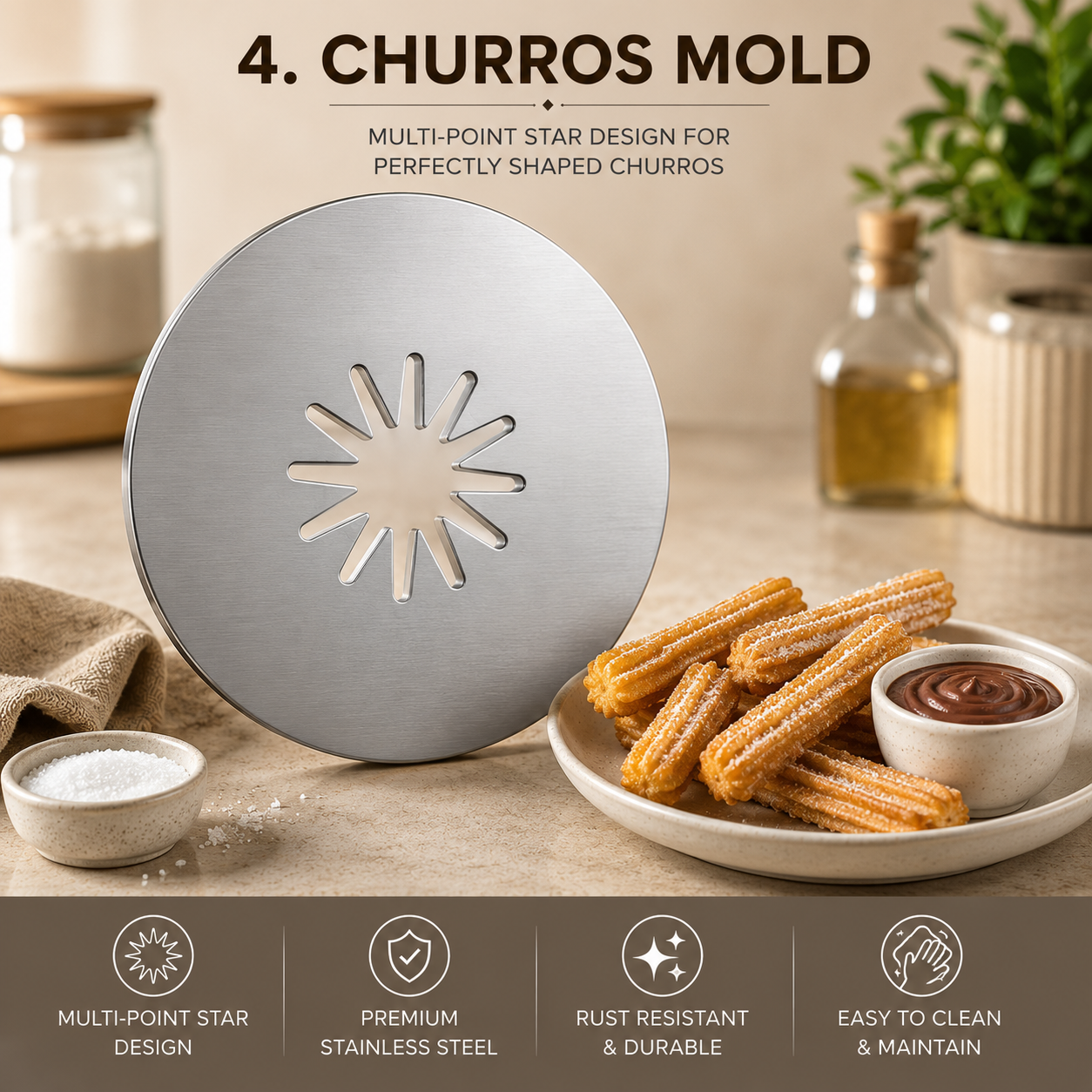 Mold Discs for Idiyappam, Murukku, Churros and more (5 Mold Set)