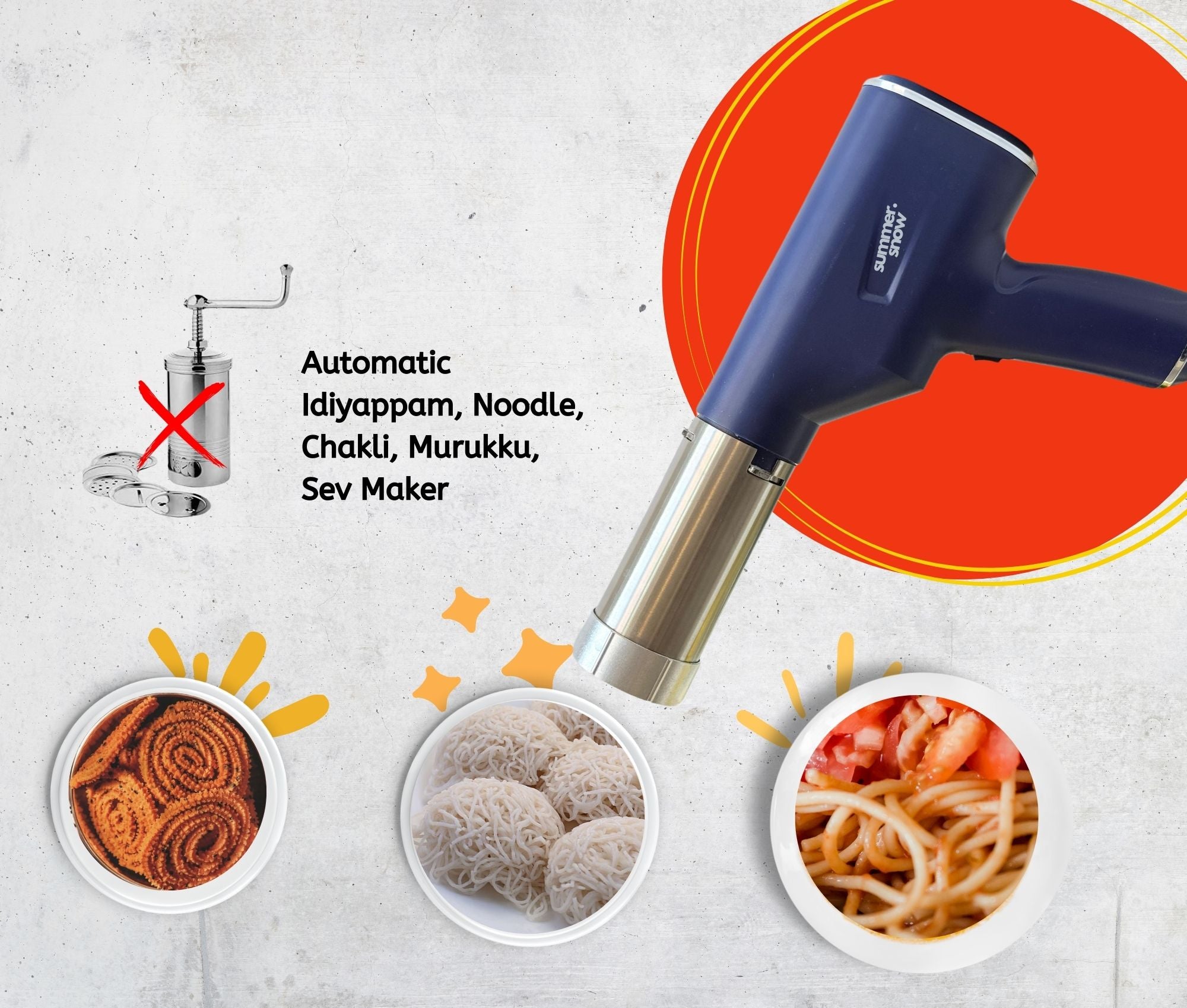Electric Idiyappam Noodle Murukku Farsan Sev Pasta Maker Summer Snow
